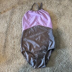 Eleve Dancewear Cross Back Halter Leotard, Size S, Lilac and Grey